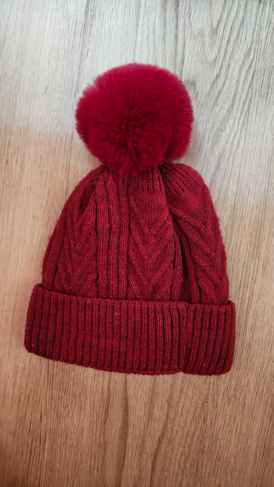 Red Knit Winter Hat with Pom Pom thumbnail