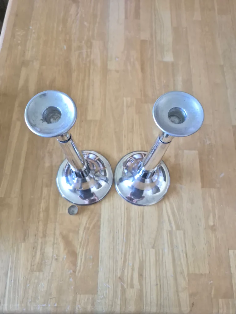 Sterling Silver Pair Tall Midcentury Modern Candlesticks (READ) image indicator(9)