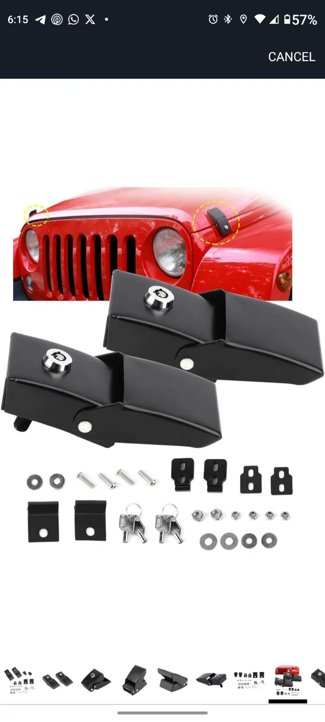 Jeep Wrangler Locking Hood Latches with Keys - Brand New thumbnail