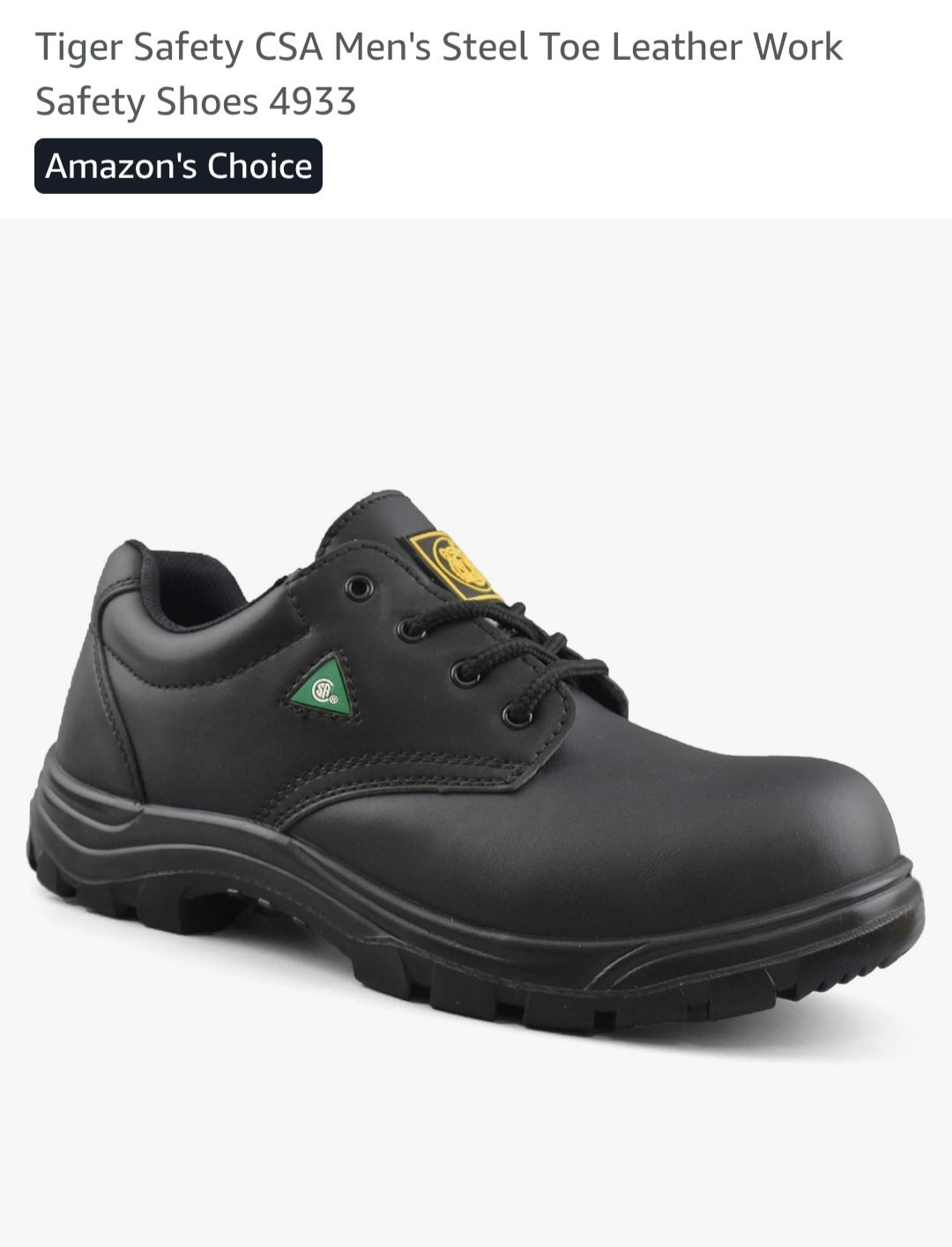 Tiger Safety CSA Men's Steel Toe Leather Work Safety Shoes 4933