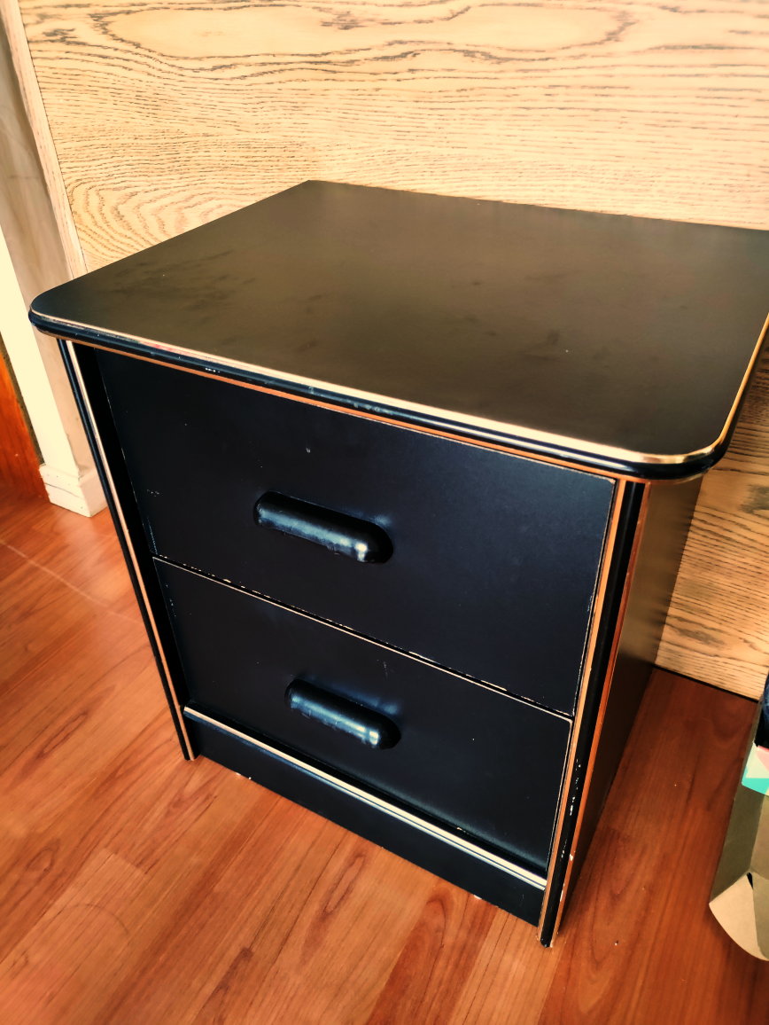 Black Nightstand with Drawers
