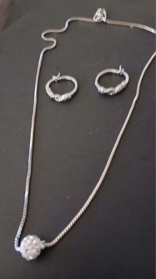Silver Necklace and Hoop Earring Set thumbnail