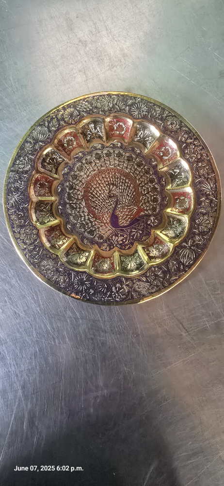 vintage brass peacock plate