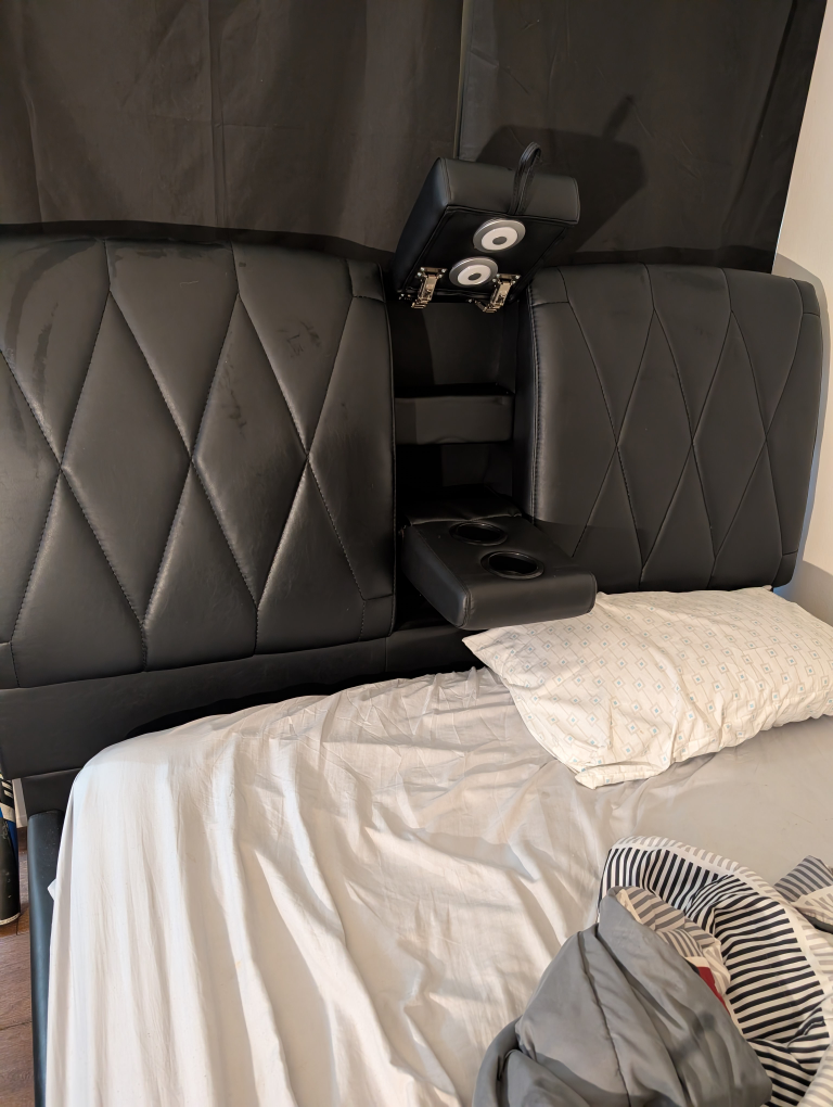 Black Faux Leather King Bed Frame w/ USB Ports