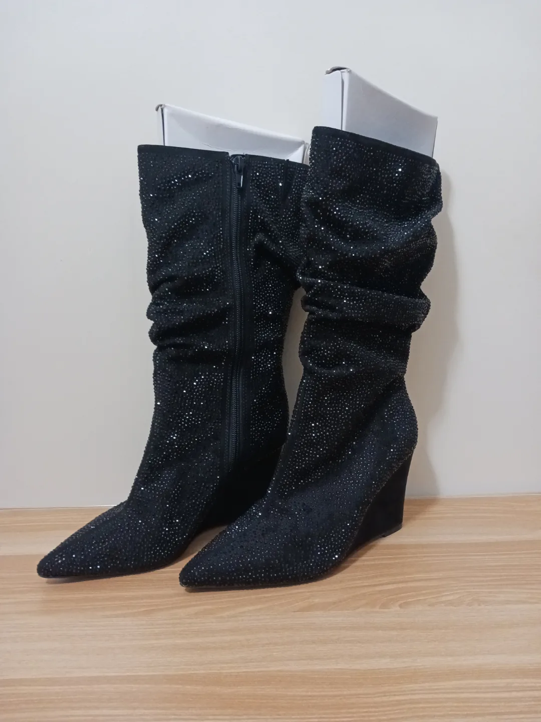 Black Embellished Wedge Boots thumbnail