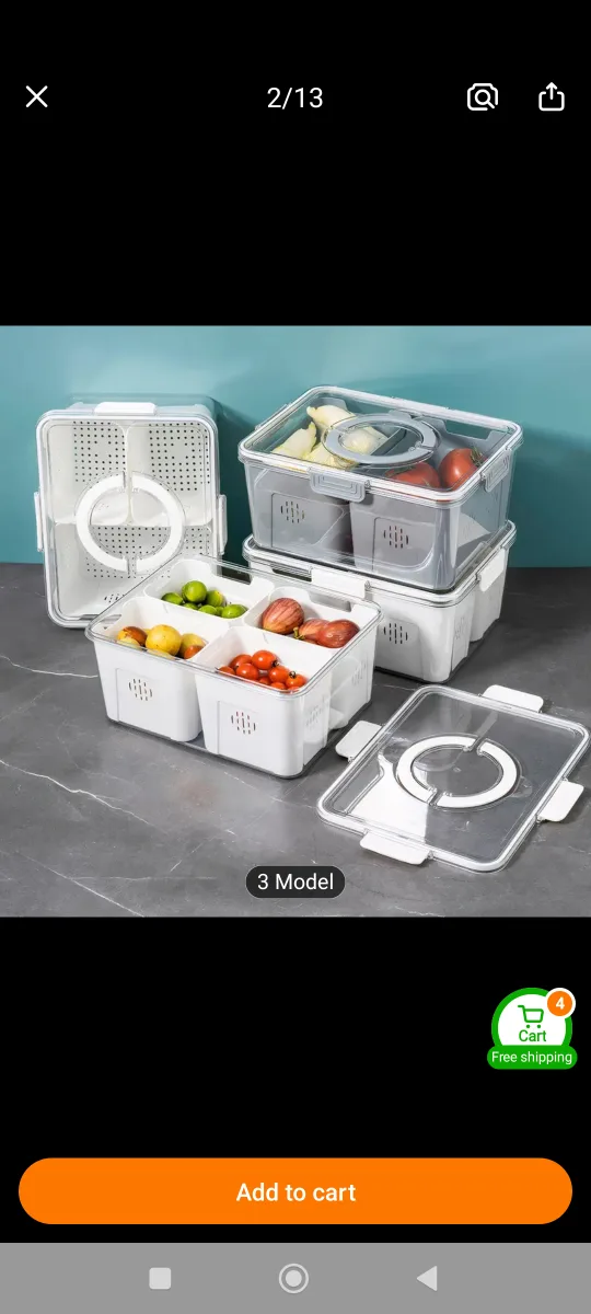 New Refrigerator Storage Box with 4 grids draining boxes image indicator(8)