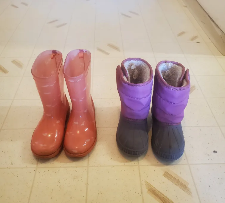 Kids' Pink Rain Boots & Purple Winter Boots Both for $8 thumbnail