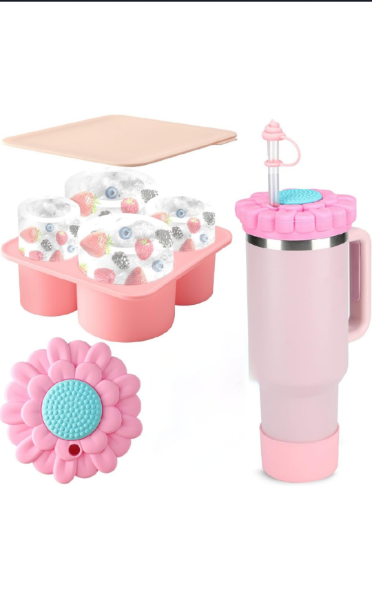 Pink Silicone Ice Cube Tray & Dust Cover Set