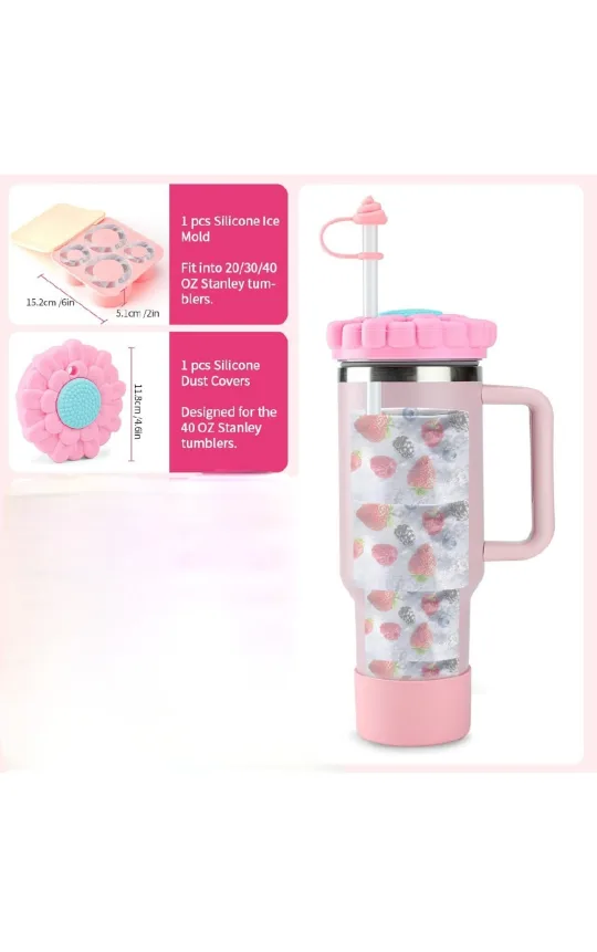 Pink Silicone Ice Cube Tray & Dust Cover Set image indicator(3)