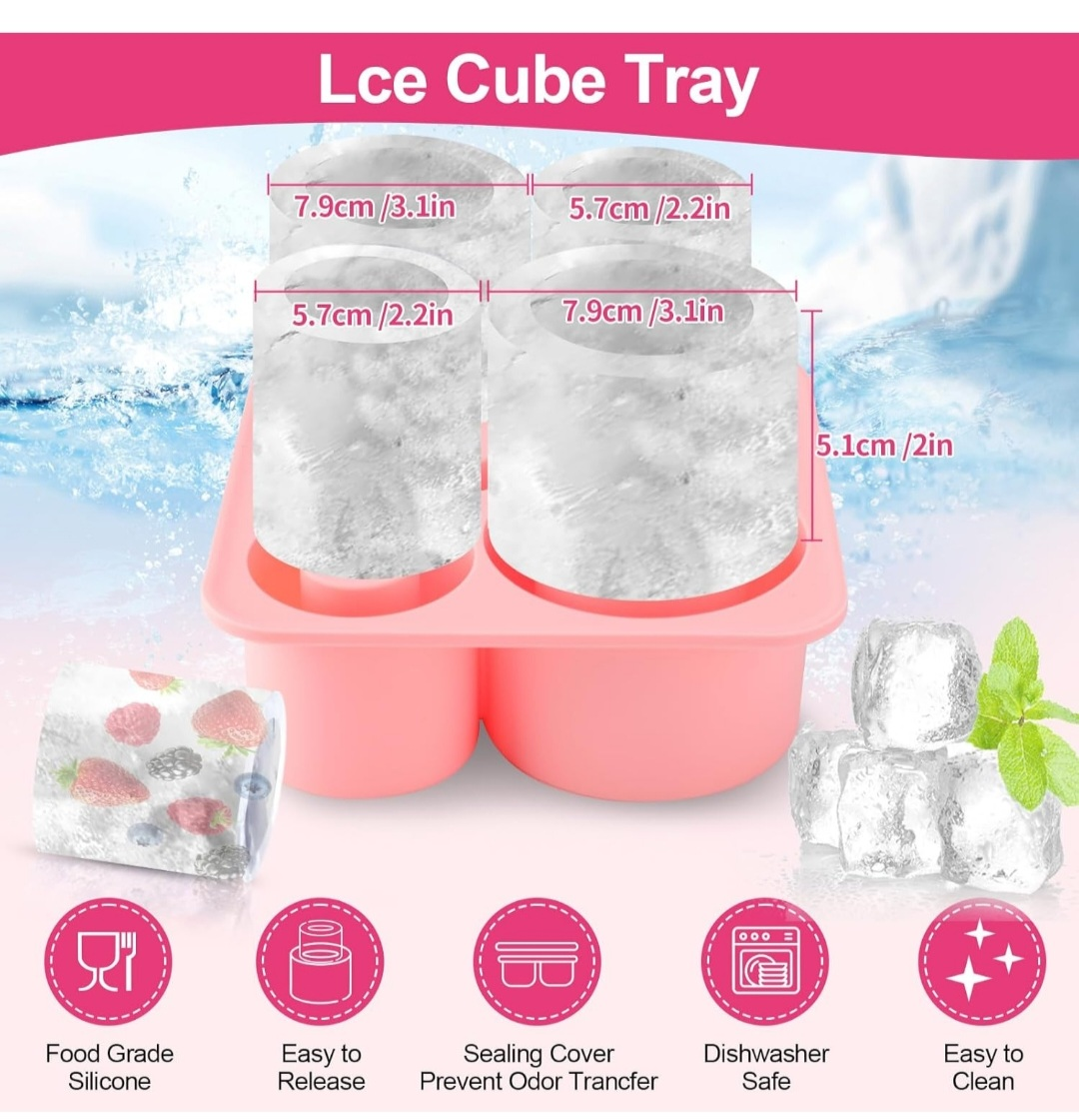 Pink Silicone Ice Cube Tray & Dust Cover Set - photo 4