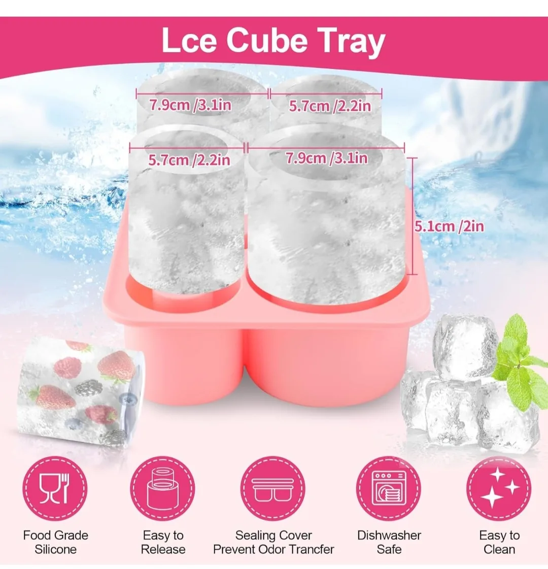 Pink Silicone Ice Cube Tray & Dust Cover Set image indicator(4)