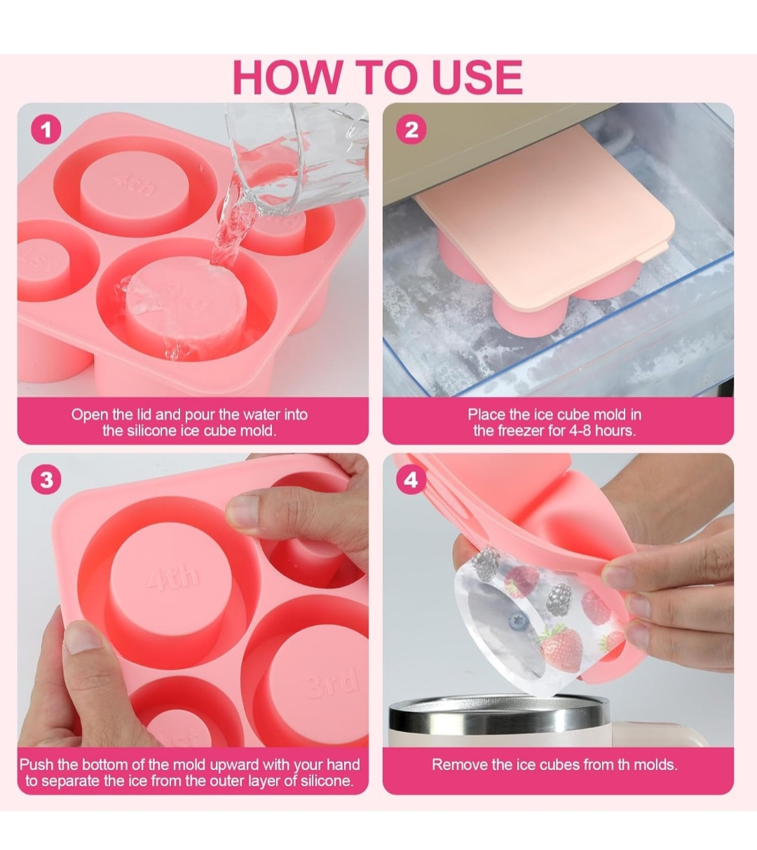 Pink Silicone Ice Cube Tray & Dust Cover Set - photo 5