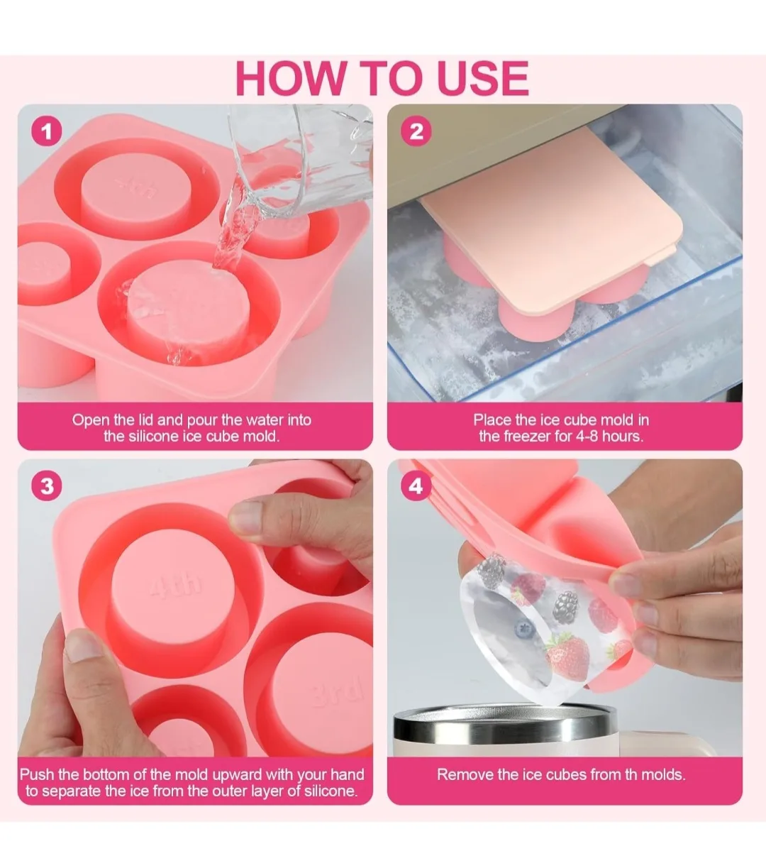 Pink Silicone Ice Cube Tray & Dust Cover Set image indicator(5)