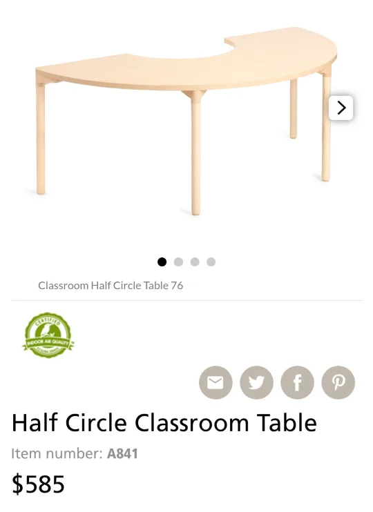 Half Circle Classroom Table 76" thumbnail