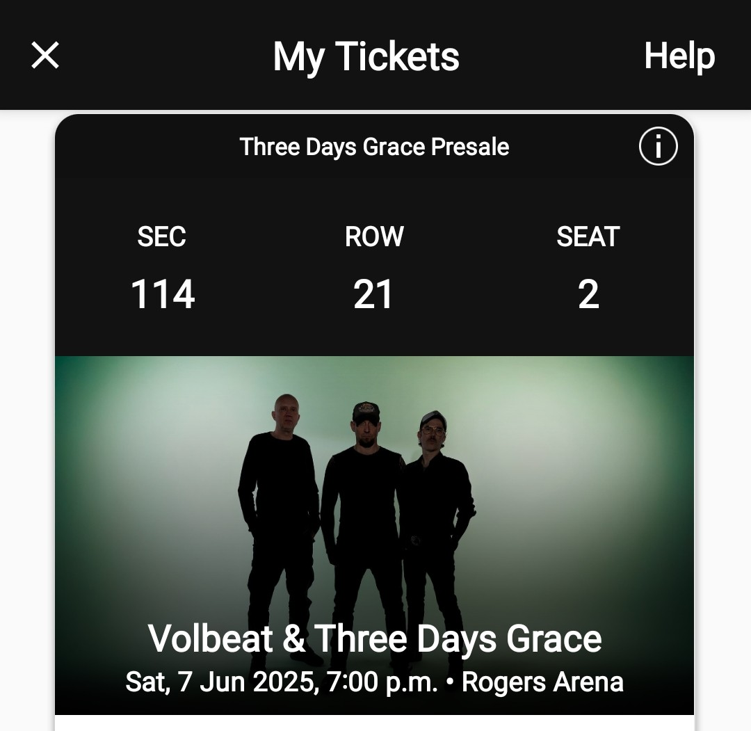 Volbeat & Three Days Grace Concert Ticket