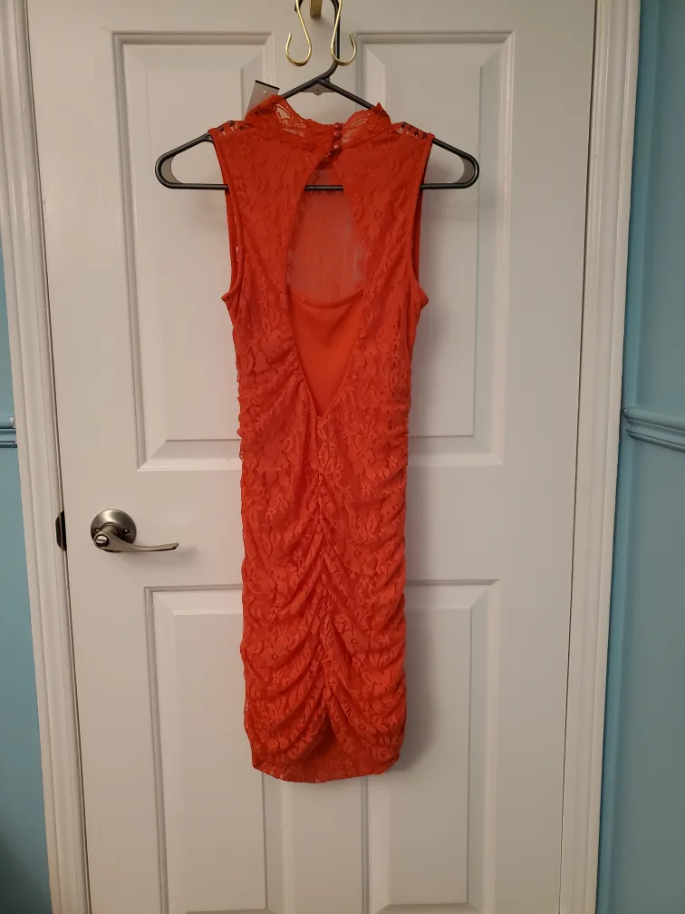 New Seductions Peach Orange Lace Dress - Size S image indicator(2)