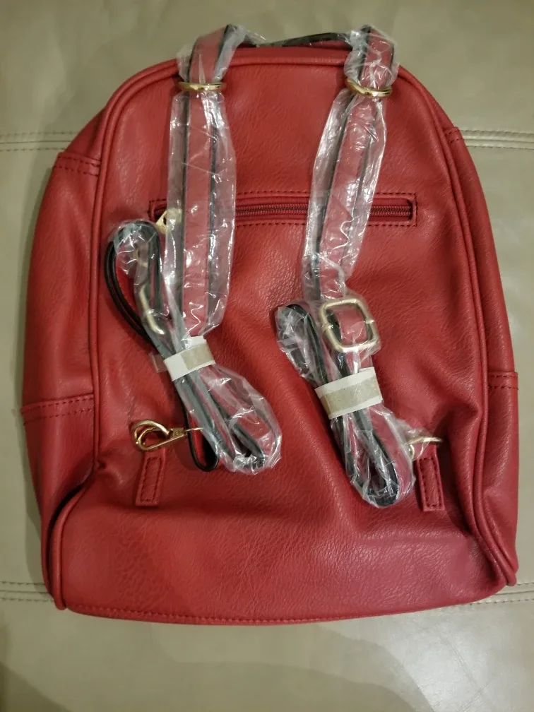 Brand New Red Leather Backpack Messenger Bag- Women's image indicator(2)