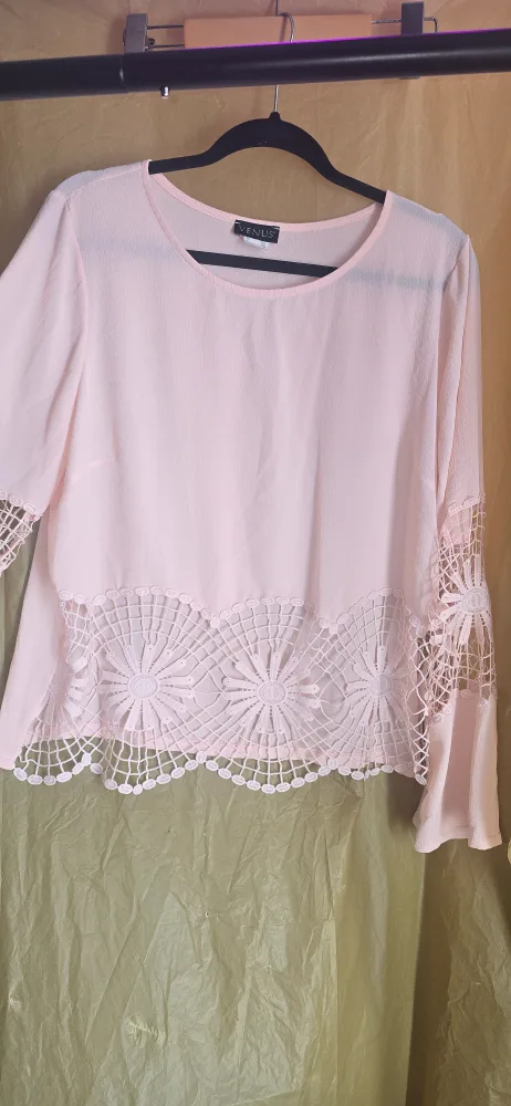Pink Lace Trim Blouse /top xl thumbnail