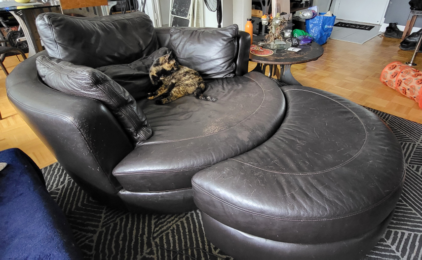 Black Leather Swivel Chair with Ottoman - photo 2
