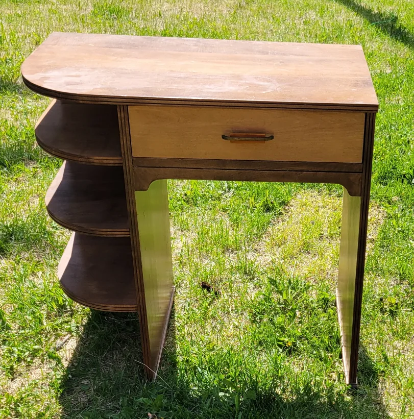 Wooden Side Table with Drawers and Shelves thumbnail