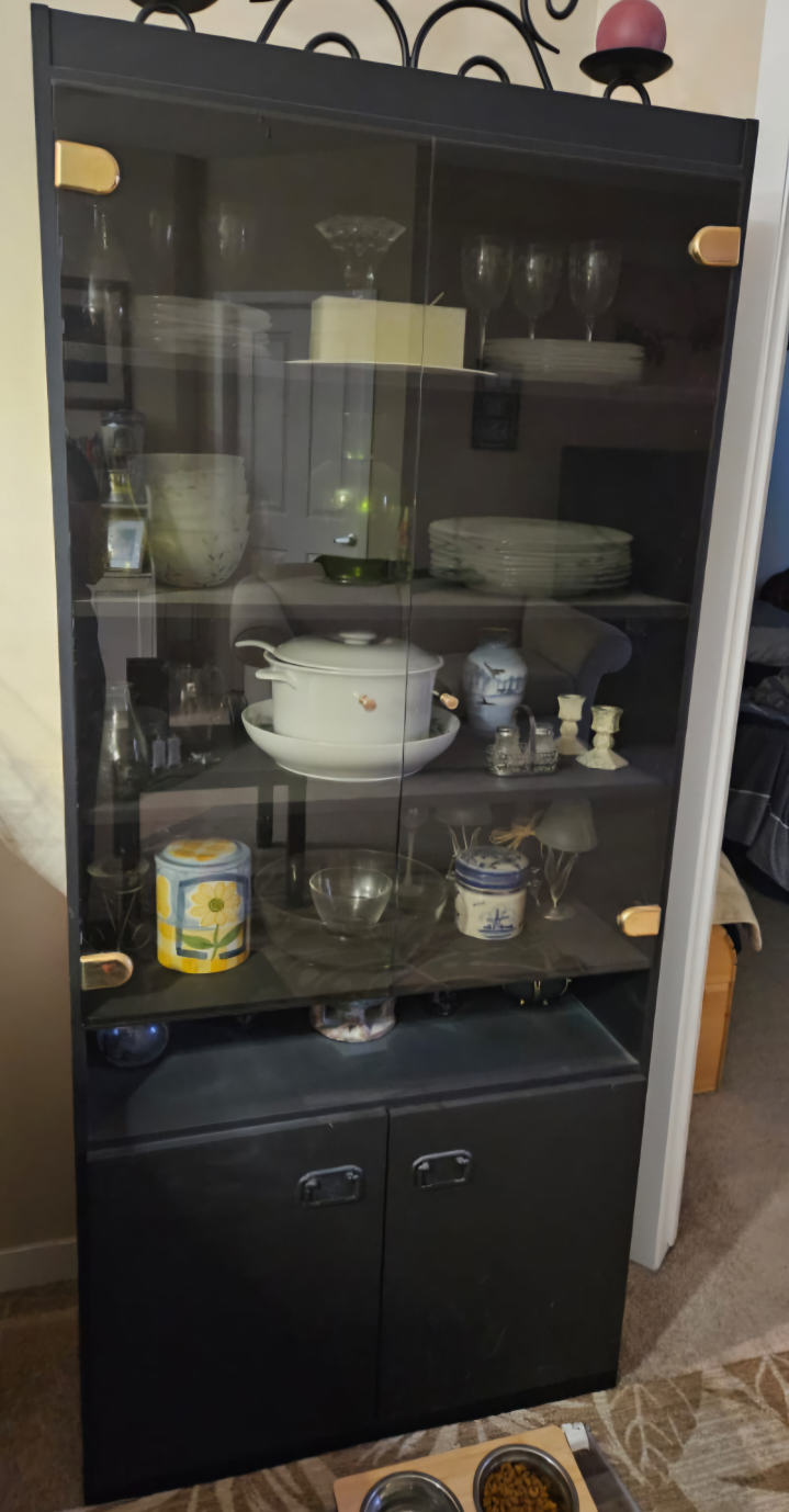 Black Display Cabinet with Glass Doors / China cabinet