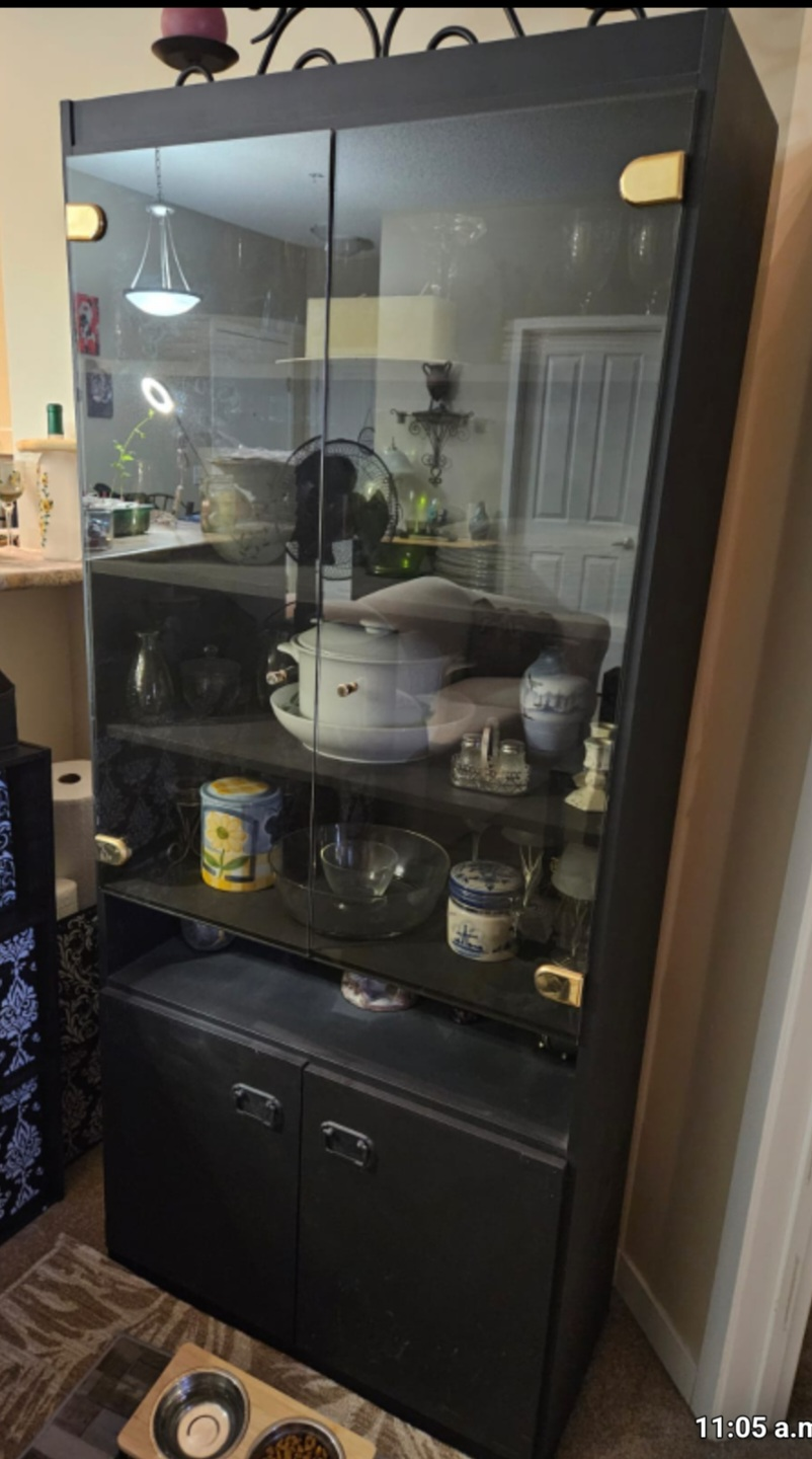 Black Display Cabinet with Glass Doors / China cabinet - photo 2