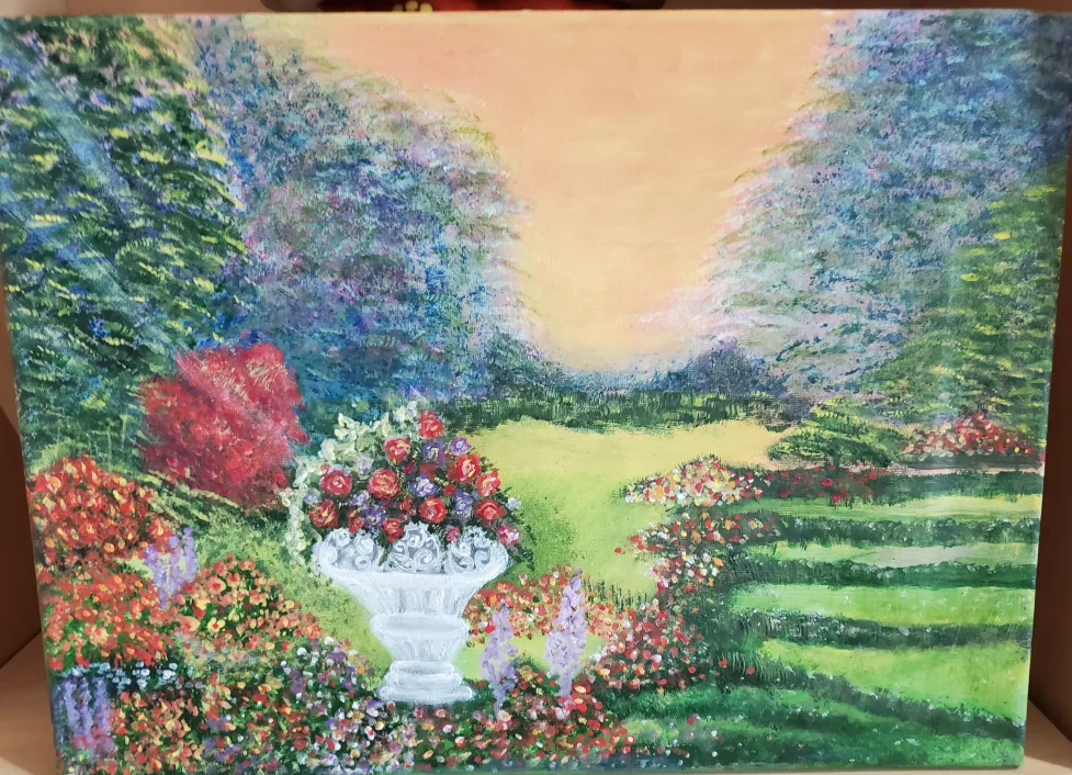 Hand-Painted Garden Landscape Painting thumbnail