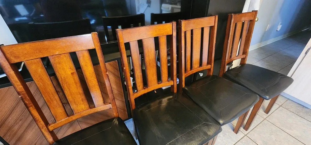 4 Sturdy & Stylish Dining Chairs (Dark Wood, Black Seats) image indicator(3)
