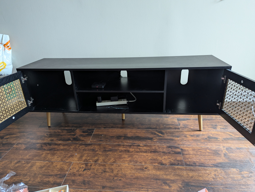 Black TV Stand with Gold Accents - photo 4