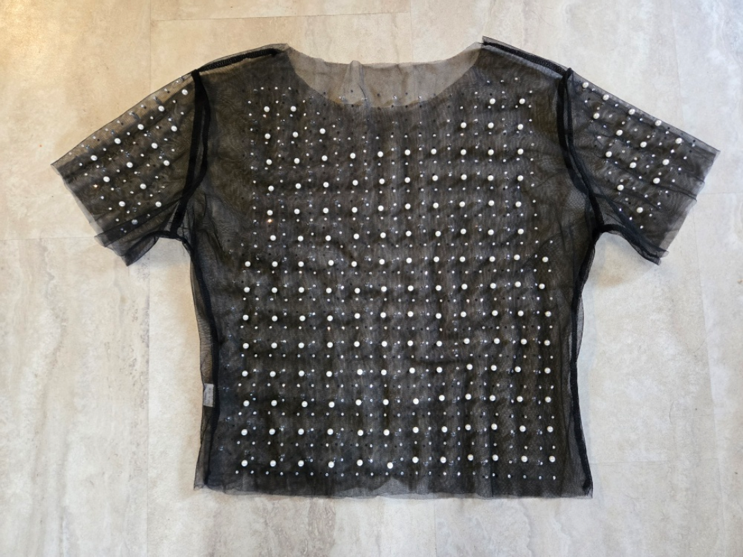 New Black Beaded Mesh Top
