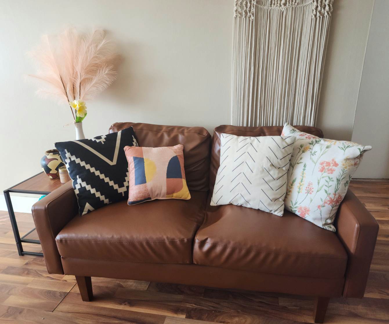 Brown Leather Loveseat Sofa