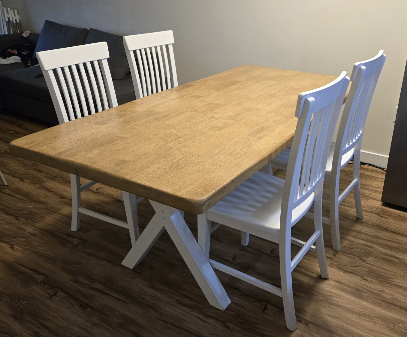 Wood Dining Table with 4 White Chairs