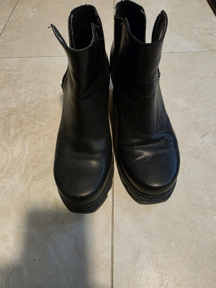 Black Leather Wedge Boots