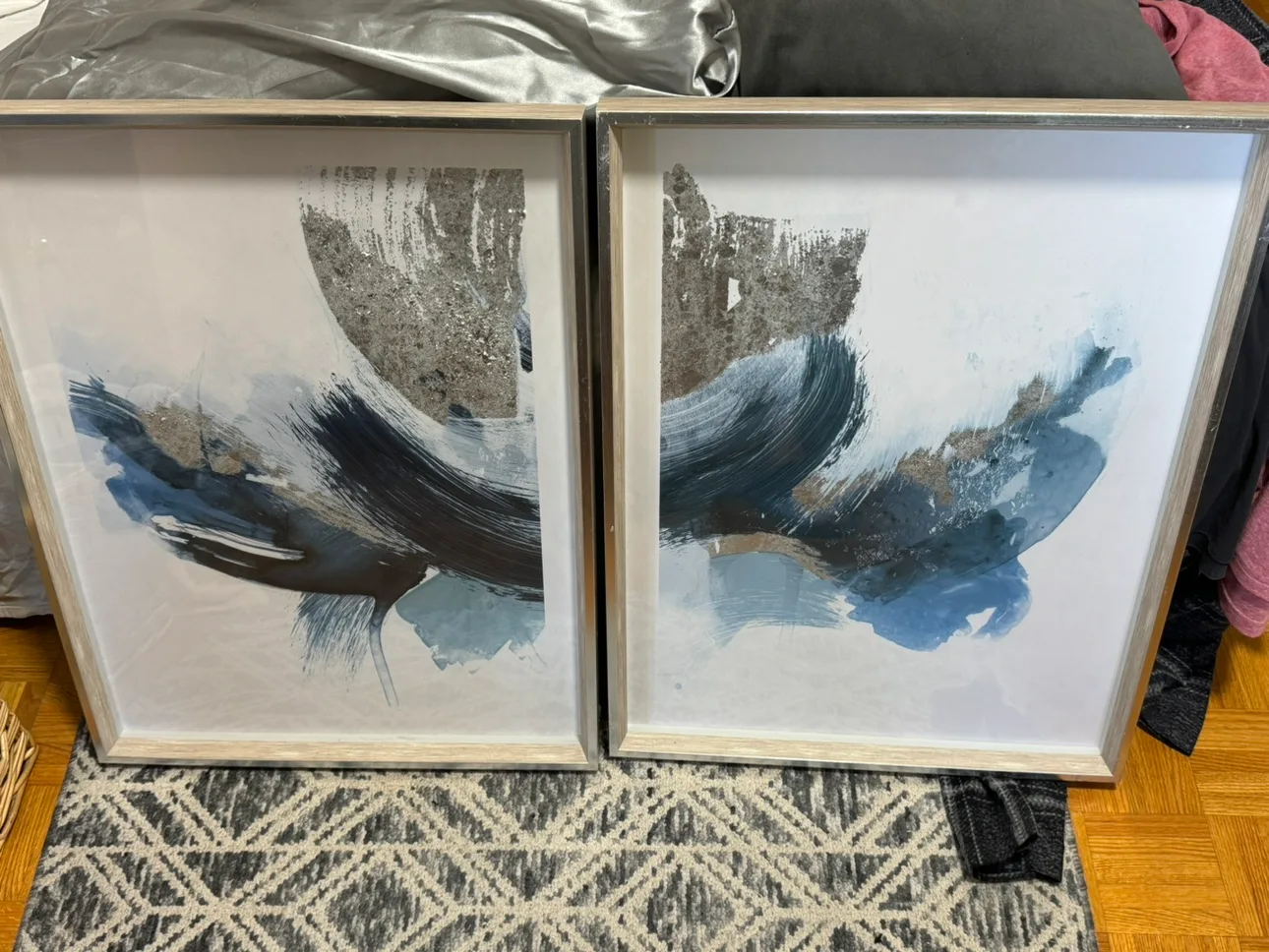 2 Set of Blue Abstract Framed Painting thumbnail