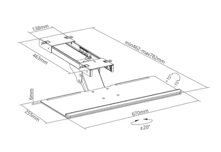 PrimeCables Under Desk Keyboard Tray 26.4" image indicator(2)