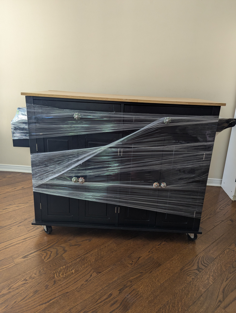Black Kitchen Island with Butcher Block Top with wheels