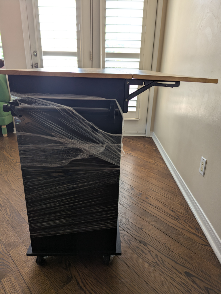 Black Kitchen Island with Butcher Block Top with wheels - photo 2