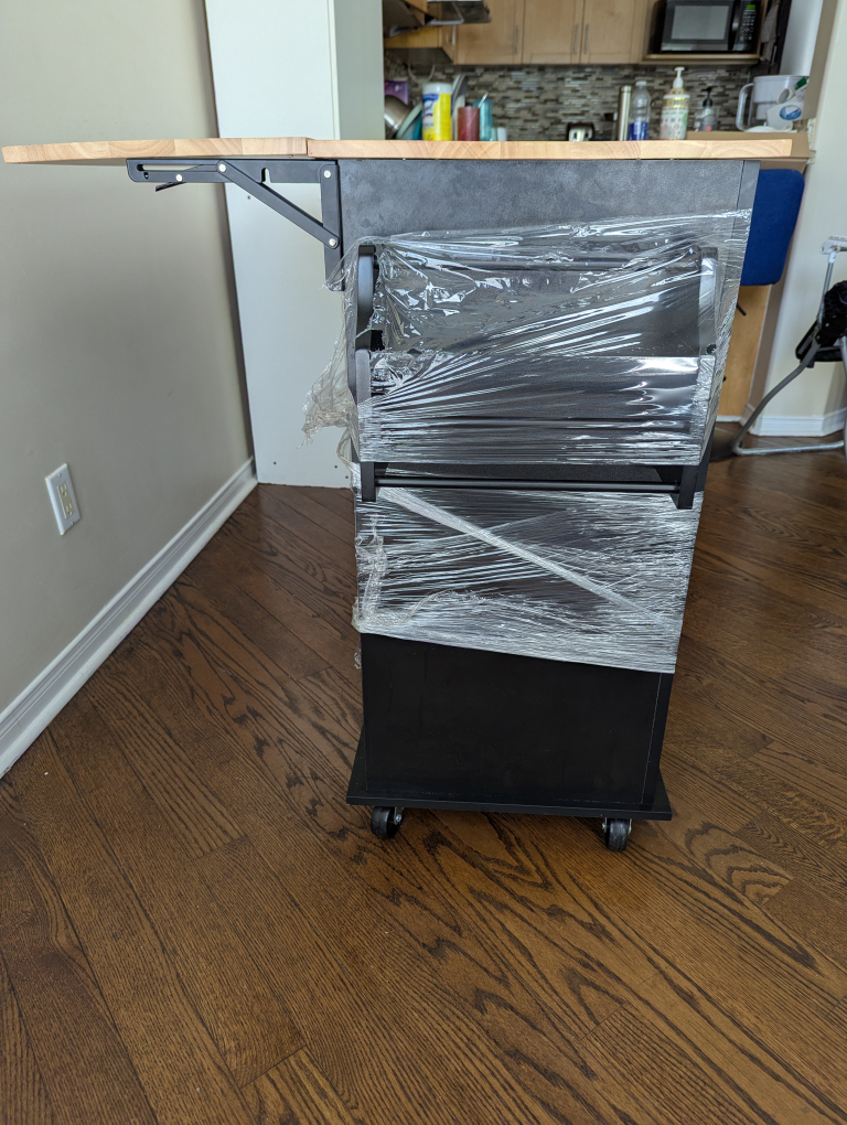 Black Kitchen Island with Butcher Block Top with wheels - photo 3
