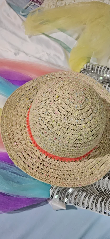 Straw Sun Hat with Pom-Pom Trim thumbnail