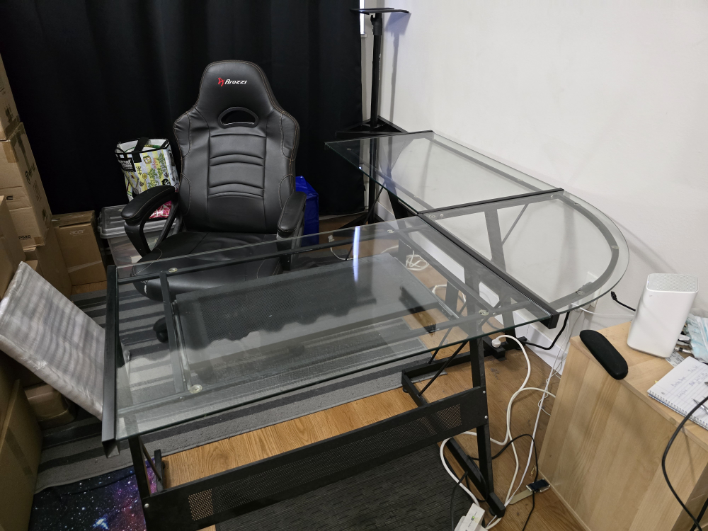 Glass Computer Desk with Black Metal Frame