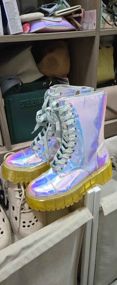Dolls Kill Iridescent Lace-Up Combat Boots thumbnail