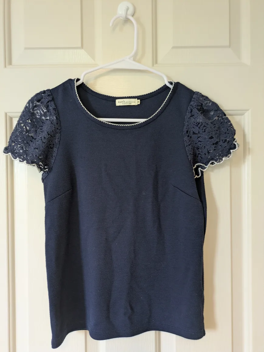 Navy Lace Sleeve Top - Size S thumbnail