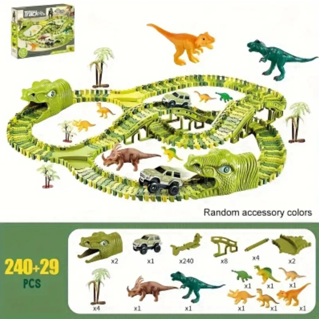 🚀240+29 PCS 🚙 Dinosaur🦕🦖 World Flexible Race Track Set thumbnail