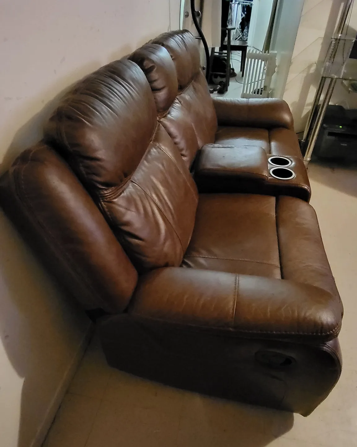 Brown Leather Reclining Sofa with Cup Holders image indicator(2)