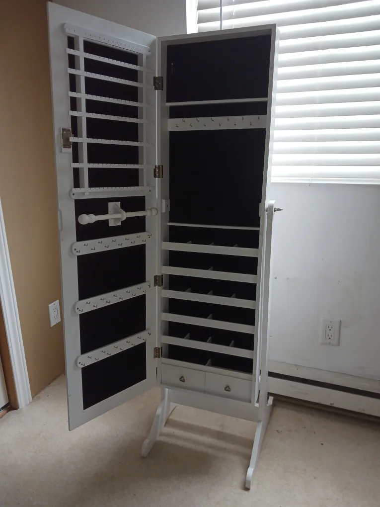 White Standing Jewelry Armoire w/full-length mirror image indicator(2)