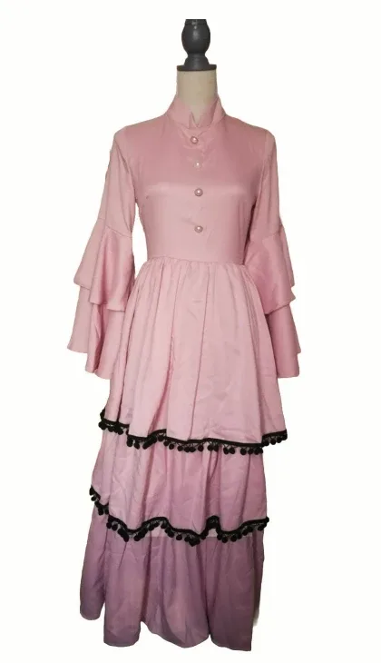 Pink dress with flounce sleeves (XS) thumbnail