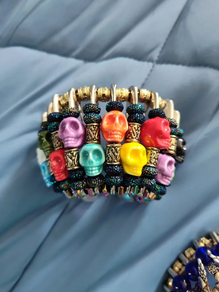 Colourful Skull and Cross headdress glass beads image indicator(2)