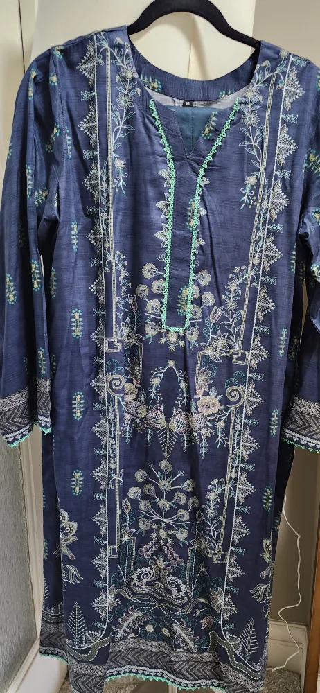 Navy Floral Print Kurta Set thumbnail