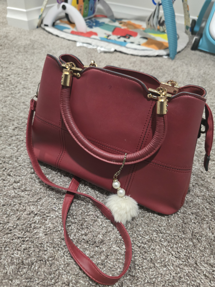 Burgundy Satchel Bag with Gold Accents - photo 2