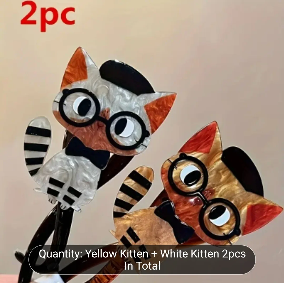 Cat Hair Clip - Yellow Kitten + White Kitten 2pcs image indicator(2)